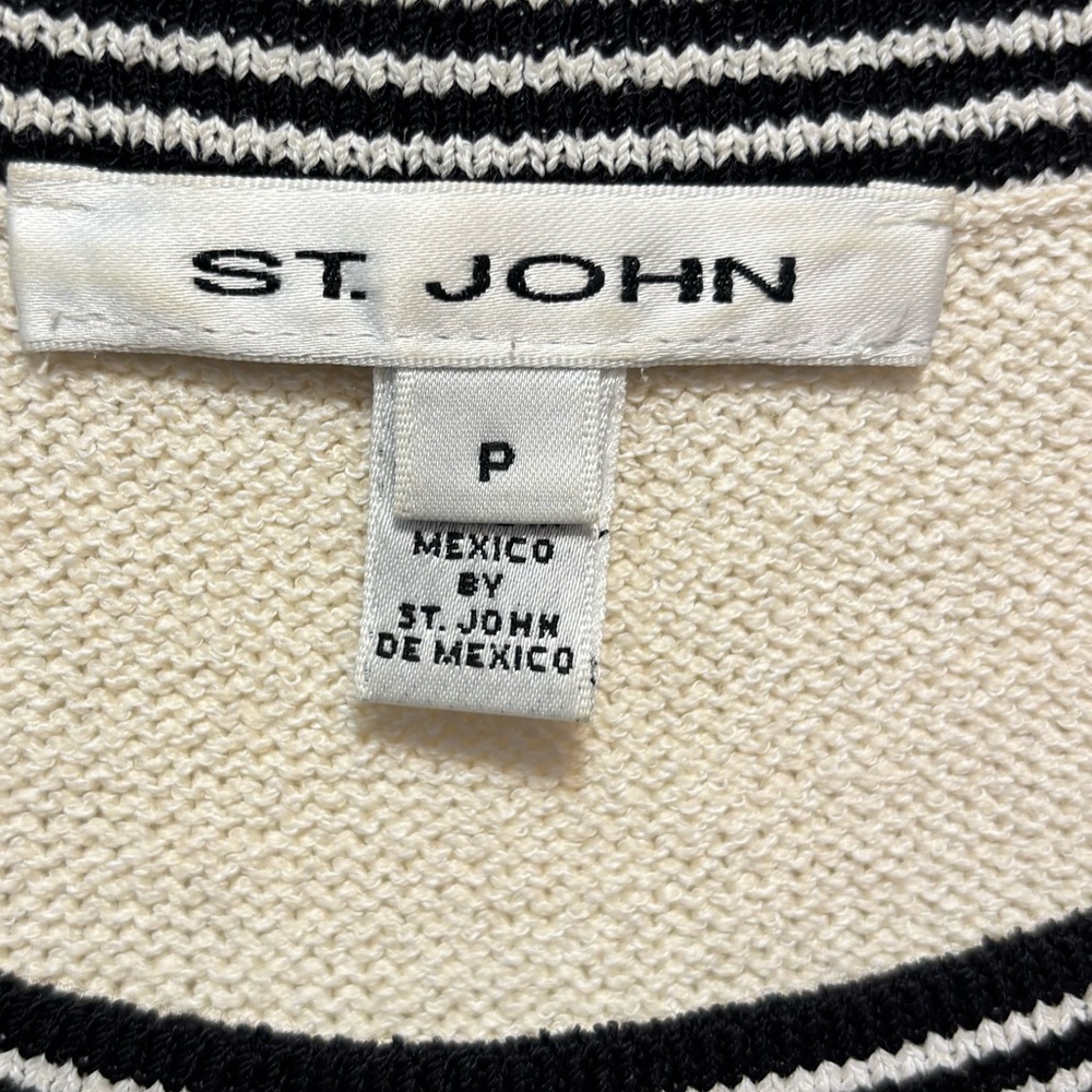 St. John Black Stripe Neck Ivory Knit Sleeveless Top Tank Gold Bar Logo Size 4P - Picture 2 of 8